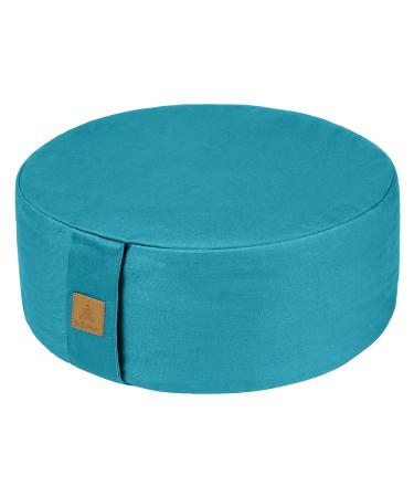 Zafu Buckwheat Meditation Cushion,D13"/16" H5",Round Zabuton Meditation Pillow,Yoga Bolster Kneeling Pillow Premium Yoga Pillow for Sitting on Floor Zippered Cotton Cover Cyan Blue 16"x16x5"