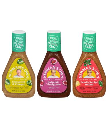 Newman's Own Salad Dressing 3 Flavor Variety Bundle: (1) Newman's Own Olive Oil & Vinegar, (1) Newman's Own Balsamic Vinaigrette, and (1) Newman's Own Family Recipe Italian, 16 Oz. Ea. (3 Bottles Total)