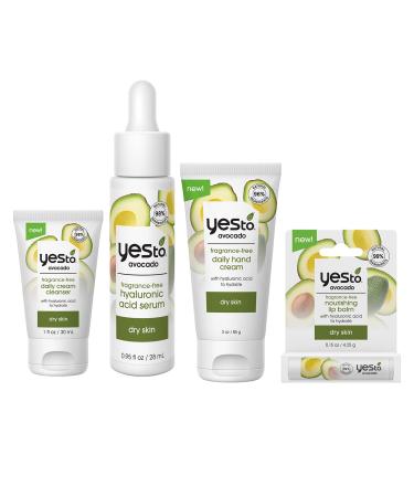 Yes To Avocado Fragrance-Free Skincare Set Daily Cream Cleanser Hyaluronic Acid Serum Hand Cream Nourishing Lip Balm