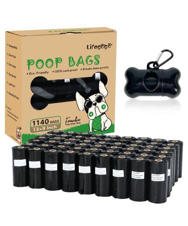 Dog Poo Bags - 1140 Counts Dog Poop Bags Rolls with Dispenser Unscented Poo Bags for Dog Extra Thick Strong Leak Proof Dog Waste Bags Black - 57 Rolls Black 1140 count (Pack of 1)