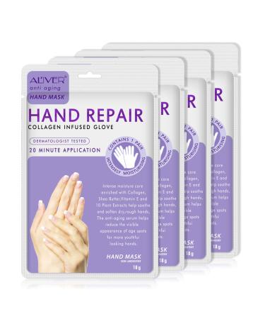 CCKULOOB Hand Mask Hand Moisturizing Gloves Mask for Dry Cracked Hands and Anti-aging Repair Rough Skin (4 Packs Lavender) 4 Packs Lavender