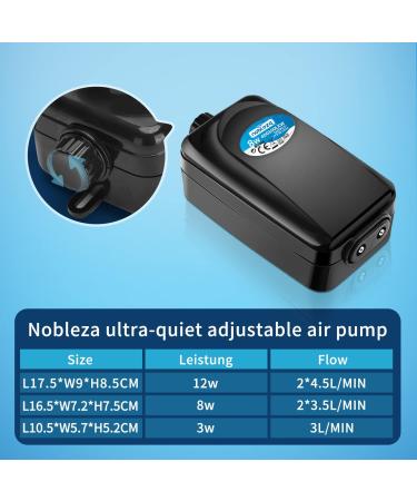 Nobleza Quiet 8W Aquarium with Double Valve & Adjustable Air Pump Efficient 2*3.5L/MIN Oxygen Supply - Buy Online on SooperMarket.com