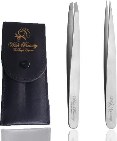 Tweezer Wishbeauty Pointed and Slant Pointed Eyebrow Tweezers for Women & Men - 2pc Precision Tweezers for Eyebrows Facial Hair & Ingrown Hair Removal - Stainless Steel - Buy Online on SooperMarket.com