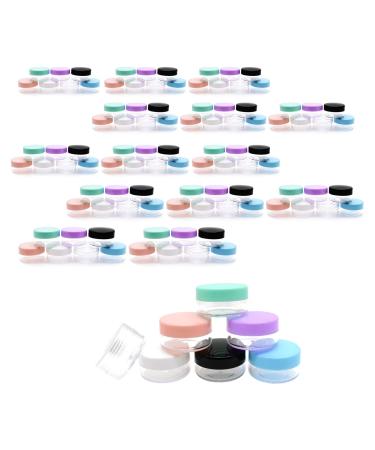 Pudsern 105 pieces 10g sample container empty round cosmetic container with lid plastic container for creams nail polish lip balm lip gloss make-up storage (7 colors) 10G-105PCs