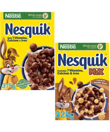 Breakfast Cereal Bundle with Chocolate Nesquik Cereal 375g and Nesquik Mix Cereal 325g (2 Pack)
