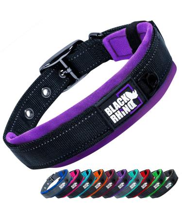 Black Rhino - The Comfort collar super soft neoprene posted dog collar for all dog breeds - highly contaminable adjustable reflective weatherproof (medium purple/black) purple/black medium