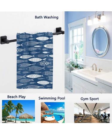Naanle Stylish Underwater Shoal of Fish Hand Towel - Large & Absorbent | 16 x 30 Navy Blue | Ideal for Bathroom, Hotel, Gym, Spa - Buy Online on SooperMarket.com