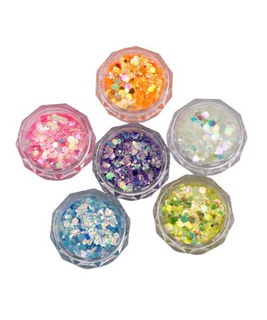 Sanwood Chunky-Glitzerset for baking body hair face and nails beauty makeup shining manicure bright sequins for women girls for festival party christmas 6 color