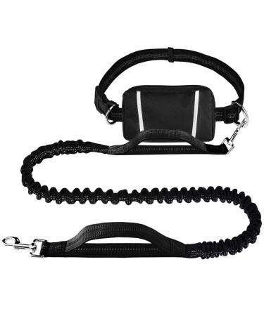 Pet room jogging leash dogs for running jogging hiking.Dogs jogging line with belly belt.Jogging dog leash for large and medium -sized dogs.Elastic and reflective running leash black (hip belt with removable pack)