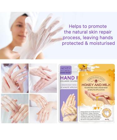 4 Pairs Moisturizing Peeling Hand Mask with Honey & Milk - Natural Plant Extracts Collagen Brightening & Anti-Aging Repair (Honey & Lavender) - Buy Online on SooperMarket.com