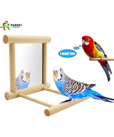 Blessed Family Bird Parakeet Mirror - Wooden Perch Stand and Swing Toy for Parrot Cage - Parakeet Accessories for Various Bird Species - 1 Piece - Buy Online on SooperMarket.com
