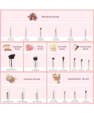 Jessup 20pcs Professional Makeup Brush Set - Natural Bristle for Foundation, Eyeshadow, Blusher - Concealer Brush Included - Blushing Bride T291 - Buy Online on SooperMarket.com