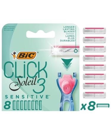 BIC razor blades for women razor Click 3 Soleil Sensitive 8-pack refills for the caring wet razor with 3 blades