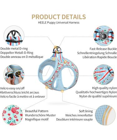 Heele Dog Dishes & Adjustable Puppy Harness Vest - Soft Air Mesh Safe Control for Walking Running Training - Reflective Flower Cyan XS - Buy Online on SooperMarket.com