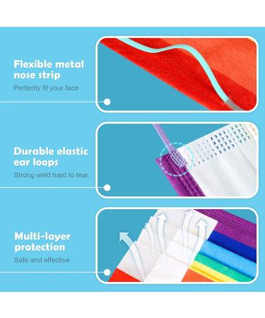 Tomorotec 60PCS Rainbow Disposable Face Masks with Purple Elastic Ear Loops - 3-Layer Soft Fit for Adults - Buy Online on SooperMarket.com
