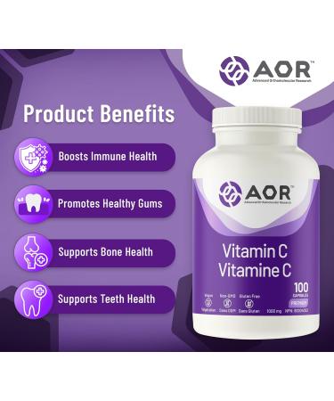 AOR - Vitamin C 1000mg 100 Capsules - Essential Ascorbic Acid Supplement - Promotes Overall Wellness - Supports Bones Gums & Teeth - Non-GMO Vegan - Ideal for Daily Health Maintenance - Buy Online on SooperMarket.com