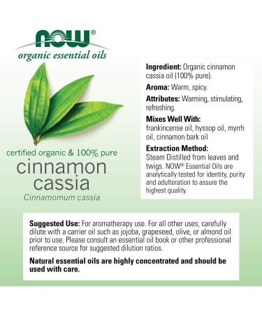 Now Foods Organic Cinnamon Cassia Essential Oil 1 fl oz (30 ml) - Pure & Natural Aroma - Buy Online on SooperMarket.com