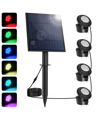 Natpow solar pond lighting RGB underwater pond light Landscape headlight pond lights diving spotlights with IP68 waterproof color change garden lighting for garden patio tree (4 in 1) 4h-RGB