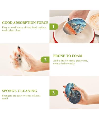 Kigai Sketch Wolf Scrubbing Sponge 3 Packs Reusable Dish Wash Scrub Sponge Clean Stubborn Oil Stains Anti-Scratch Cleaning Sponge for Kitchen Tableware - Buy Online on SooperMarket.com