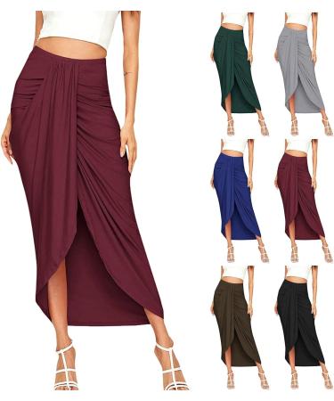 Sanahy Women's Casual Boho Maxi Wrap Skirt in Black | Elastic High Waist | Asymmetrical Slit Design | Perfect for Summer Beach Days - Buy Online on SooperMarket.com