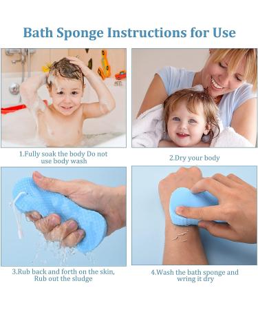 XINRUI Exfoliating Bath Sponge 2PCS - Soft Shower Sponges for Dead Skin Removal - Body Scrubber for Women, Men, and Kids - Blue & Grey - Spa Scrub Exfoliator - Buy Online on SooperMarket.com