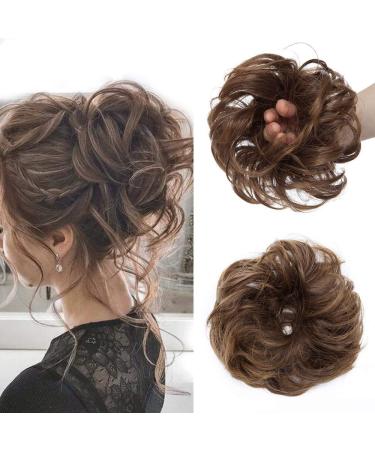 Updo Ponytail Hair Extensions Light Brown Messy Hair Scrunchies Hair Bun Extensions Curly Wavy Hairpieces for Women Hair Accessories 35 g Light Brown
