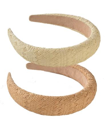 Lvyeer Straw Padded Headbands Fashion Rattan Wide Thick Head Band Boho Headband Woven Headwear Hair Head Bands Hair Band for Woman Girl Hair Accessories (Beige  original-A)
