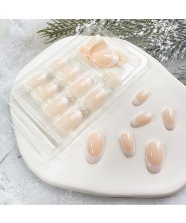 Glossy White French Tip Almond Shape Press-On Nails - Medium Length | Full Cover Acrylic False Nails with Cute Design for Women - Buy Online on SooperMarket.com
