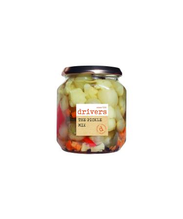Drivers The Pickle Mix - Silverskin Onions - Gherkins - Cauliflower - Red Pepper - Carrots Traditional Driver's Recipe Picklers Since 1906 Gluten-Free Suitable for Vegetarians and Vegans - 550 g Jar