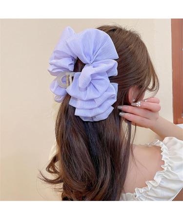 LONGLUAN Bow Bubble Clips Chiffon Silk Bubble Bow Hair Claw Jaw Clip Layered Bubble Mesh Tulle Fluffy Hair Clips Large Claw Clips for Thick Hair (2pcs-B) - Buy Online on SooperMarket.com