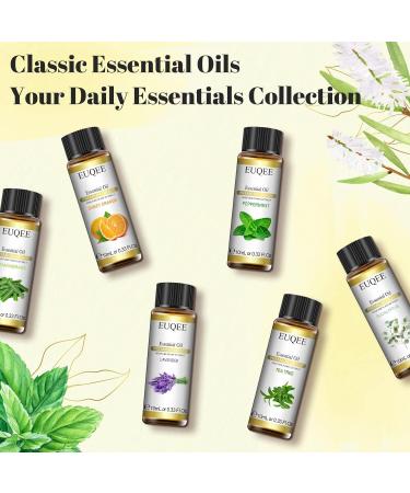 EUQEE Essential Oils Set - Lavender, Eucalyptus, Peppermint, Tea Tree, Sweet Orange, Lemongrass - 100% Pure Therapeutic Grade Aromatherapy Oils for Diffuser - 6 x 10ml White - Buy Online on SooperMarket.com