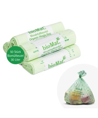 Biomat compostable 30l organic waste bag 50 bags premium quality Dinplus certified climate-neutral made in Germany 10 pieces (5 Pack) 30l (50 pcs.)