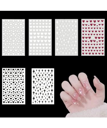 Hearts Nail Art Stickers 12 Sheets 3D Stars Love Heart Nail Stickers Self-Adhesive Nail Decals Valentine Nail Supplies for DIY Nail Art Decorations (Black+White+Red)