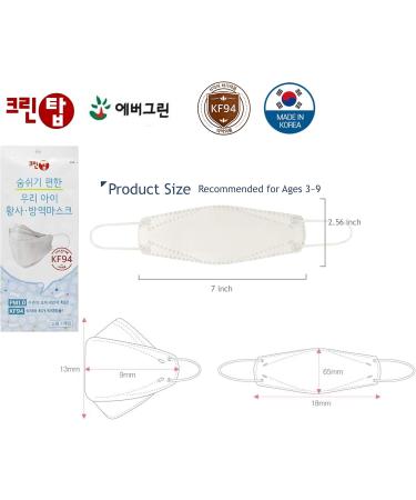 Buy Pack of 20 Kids KF-94 Face Masks - Premium 3D Disposable White 3-Layer Protection Age 3-9 Made in Korea - International Shipping - Buy Online on SooperMarket.com