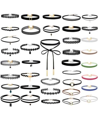 PAXCOO 50Pcs Black Choker Necklaces Set for Teen Girls and Women