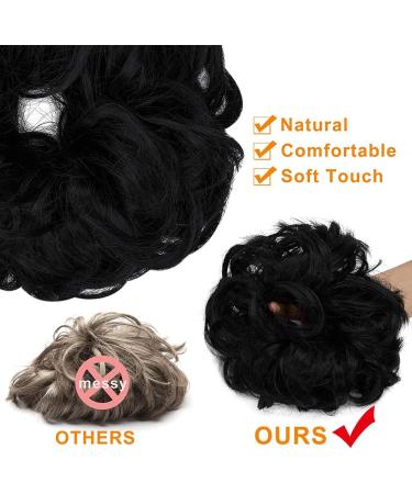 Messy Bun Hair Scrunchie Extension | Curly Wavy Updo Synthetic Chignon Ponytail Accessory - Dark Black | Women Girls - 1 PCS - Buy Online on SooperMarket.com