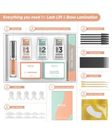 MIYA LASH 2 in 1 Lash Lift & Brow Lamination Kit - Professional Salon Results | Instant Fuller Eyebrows & Eyelashes | Lasts 8 Weeks | LVL Perm Laminate | Includes Silicone Shields & Lash Picks - Buy Online on SooperMarket.com
