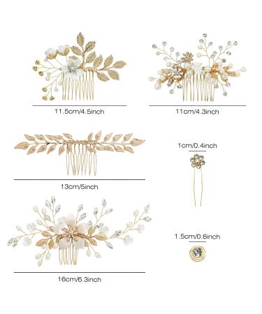 Gold Flower Leaf Wedding Hair Combs & Pins Set - Bridal Hair Accessories - Buy Online on SooperMarket.com