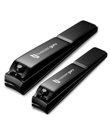 Tweezer Guru Nail Clippers - 2 Pack Professional Stainless Steel Toe & Finger Nail Clipper Set for Men Women and Kids - Curved Edge Matte Black