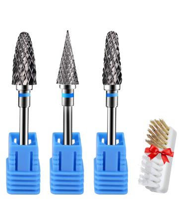 CGBE Nail Drill Bits 3/32Inches Tungsten Steel Nail Drill Bits For Gel Acrylic Nail Cuticle Drill Bits Medium for Home Salon Use - 3pcs - Medium 3PCS Tungsten Carbide