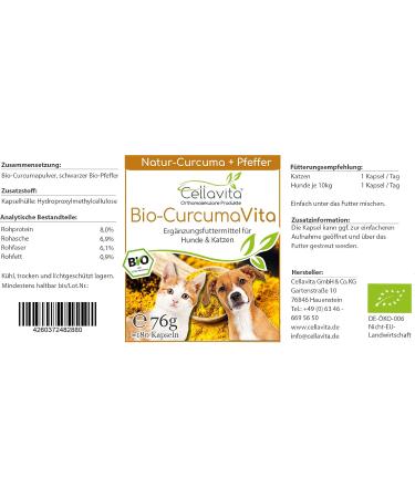 Buy Cellavita Bio Curcuma (Turmeric) Capsules for Dogs Cats & Pets - 180 Count | Best Natural Supplement for Animal Health - Buy Online on SooperMarket.com