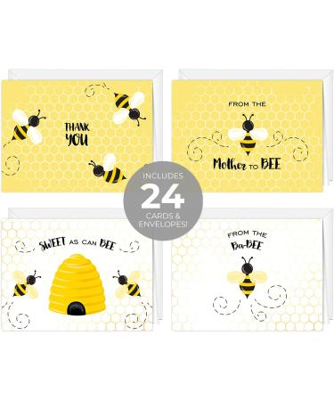 Sweet As Can Bee Thank You Greeting Cards / 24 Baby Shower Note Cards With White Envelopes / 4 Adorable Honeybee Thanks Designs/Made In Canada Yello White Black - Buy Online on SooperMarket.com