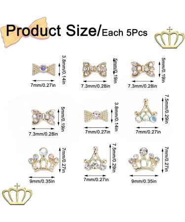 40Pcs 3D Alloy Nail Rhinestones Diamond Crown and Bowknot Charms - Luxury Gold Nail Jewelry Decorations for Women and Girls - DIY Nail Design - Buy Online on SooperMarket.com