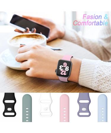 ZALAVER 6 Pack Silicone Bands for Apple Watch 38mm/40mm/41mm - Ultra Series Compatible with iWatch 8 7 6 5 4 3 2 1 SE - Men Women Sport Strap in White/PinkSand/Green/Blue/Lavender/Starlight - Buy Online on SooperMarket.com