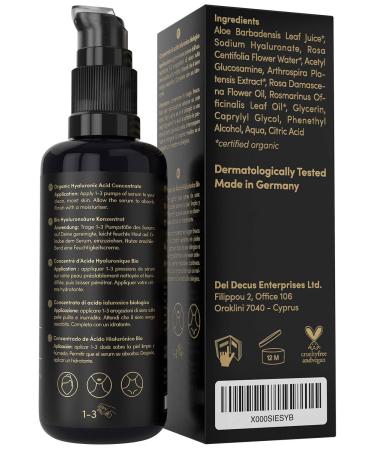 Organic Hyaluronic Acid Serum Face Moisturizer (100ml) for Sensitive Skin - Dermatologically Tested, Reduces Wrinkles and Fine Lines - Buy Online on SooperMarket.com