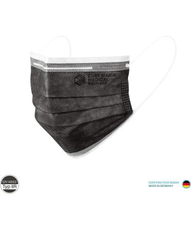 Curt Maria Medical Face Masks - 50 Pack 3-Layer Ear Loop Black Masks Made in Germany | Single-Use Mouth Protection for Optimal Safety - Buy Online on SooperMarket.com