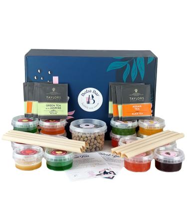 Boba Bar London | Fruit Fantasy Fruit Bubble Tea Kit | 8 Fruit Tea Flavours | 8 Boba & Jelly Toppings | Tapioca Pearls | 8 Bamboo Straws | 8 Tea Bags | 2 Recipe Cards