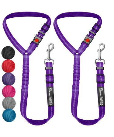 Comfortable Dog Seat Belt Harness for Car - 2-in-1 Leash and Restraint Secures to Headrest. Adjustable Bungee, Strong, Durable, 360 Degree Swivel Attach Won't Twist, Reflective, Easy to Use PURPLE