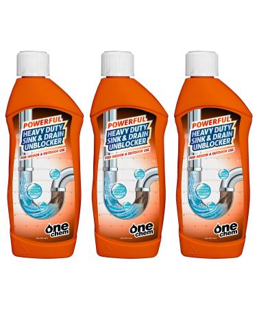 One Chem Heavy Duty Sink and Drain Unblocker 3 x 500 ml Kitchen Bathroom Sink and Drain Unblocker