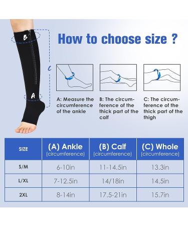 Bropite Zipper Compression Socks- 2 Pairs Calf Knee 15-20 mmHg Open Toe for Running Nurses Pregnancy - Black/Nude S-M - Buy Online on SooperMarket.com